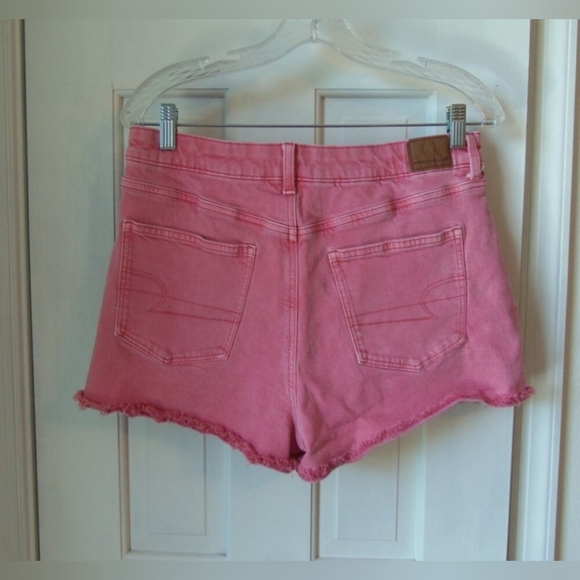 American Eagle Stretch Raw Hem Pink Denim Shorts sz 10 - Picture 2 of 9